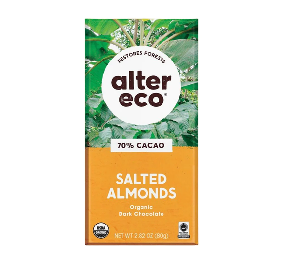 ** Alter Eco Chocolate Dark Salted Almonds 80g