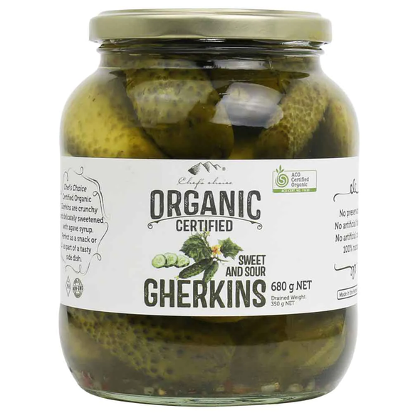 Chef's Choice Organic Gherkins Sweet & Sour 680g