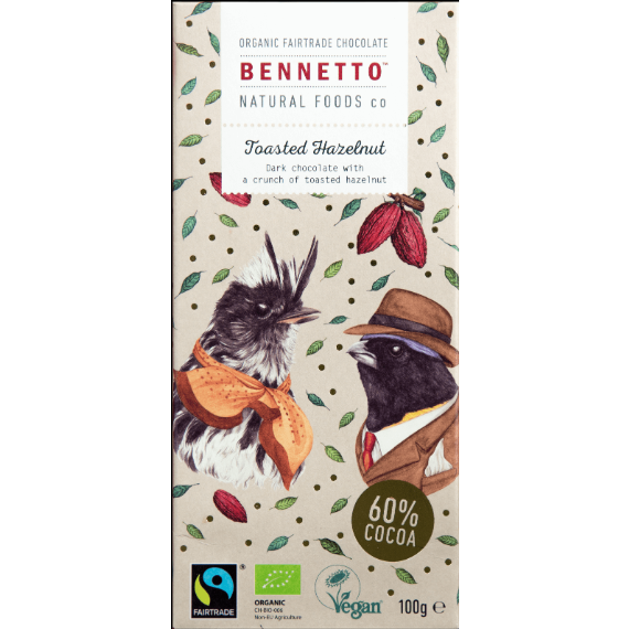 Bennetto Organic Dark Chocolate TOASTED HAZELNUT 100g