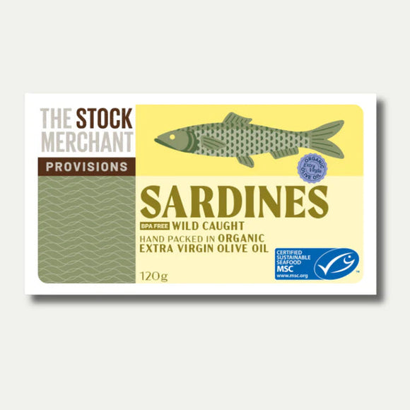 The Stock Merchant MSC Sardines in Organic Olive Oil 120g