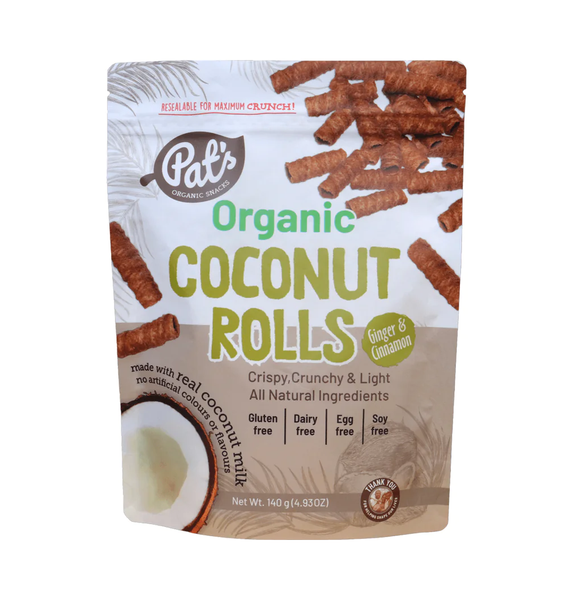 ** Pat's Organic Coconut Rolls GINGER & CINNAMON 140g