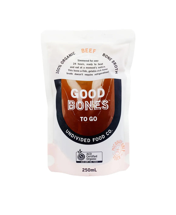 GOOD BONES TO GO 100% Certified Organic Beef Bone Broth 250ml