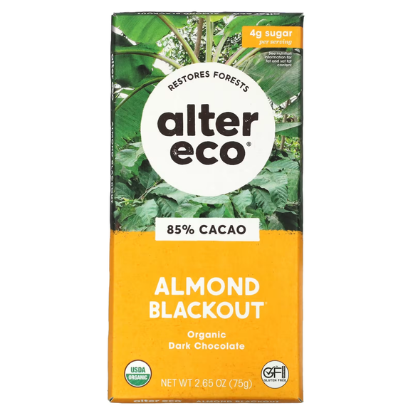 ** Alter Eco Almond Blackout Organic Chocolate 85% 75g