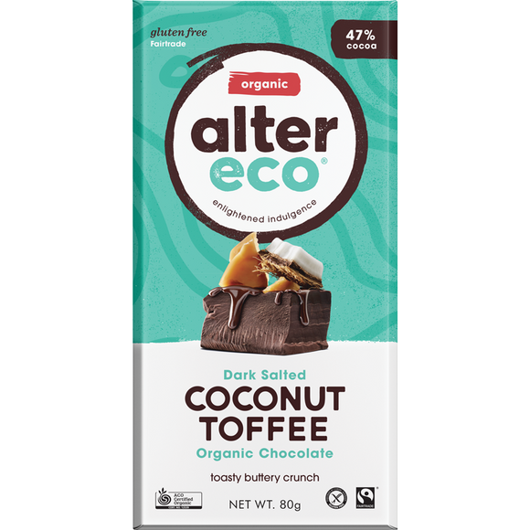 Alter Eco Dark Coconut Toffee Organic Chocolate 47% 80g