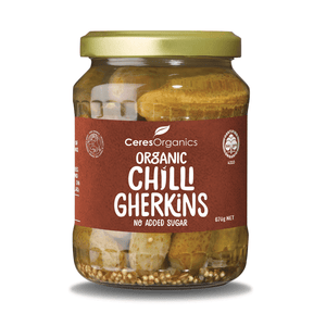 Ceres Organics Spicy Chilli Gherkins 670g