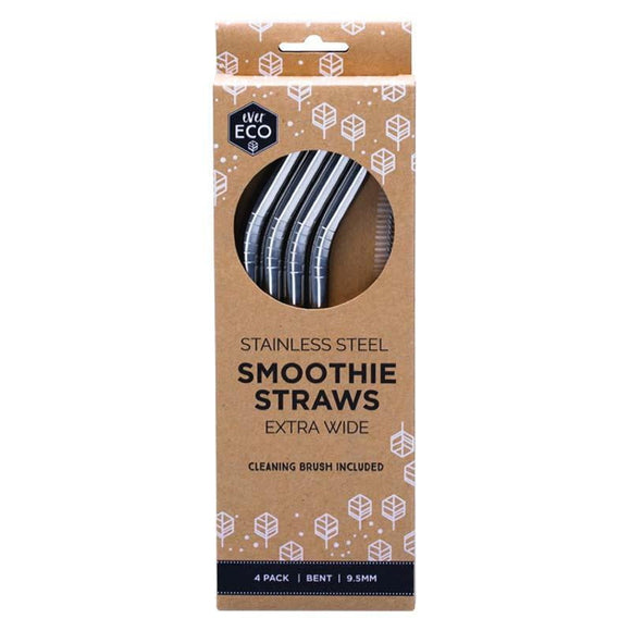 Ever Eco S/S Smoothie Straws Extra Wide BENT 4 pack plus brush