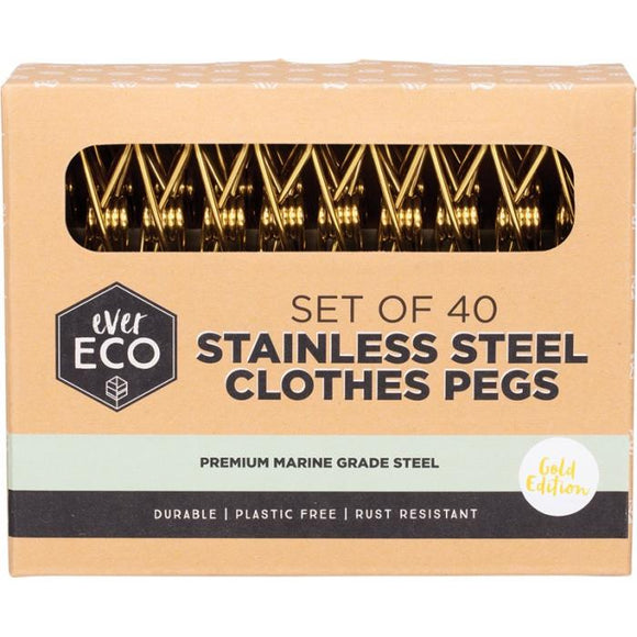 Ever Eco Stainless Steel Clothes Pegs GOLD EDITION 40 pack