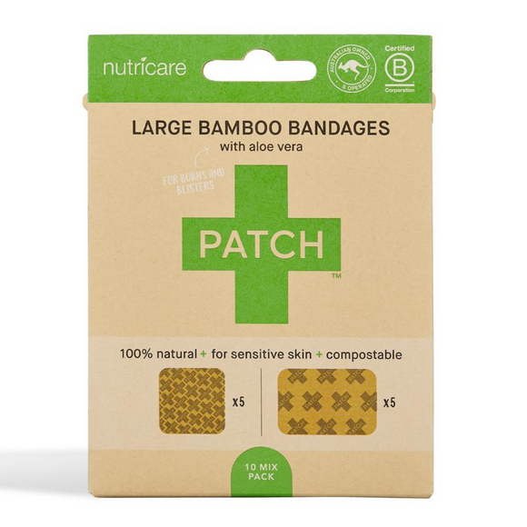 ** Patch Large Adhesive Bamboo Bandages Aloe Vera Burns & Blisters x10