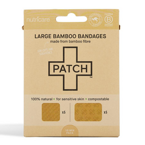 ** Patch Large Adhesive Bamboo Bandages Natural Cuts & Scratches x10