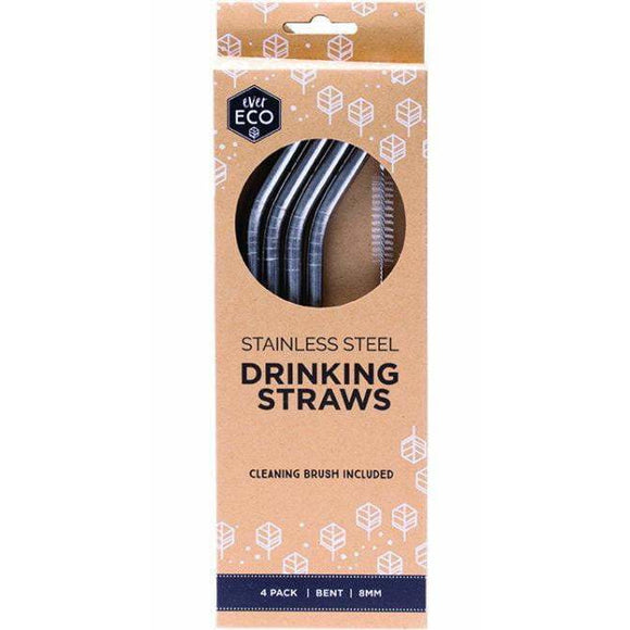 Ever Eco S/S Straws Bent 4 pack + brush