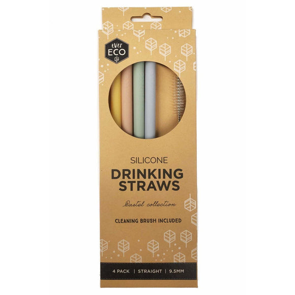 Ever Eco Silicone Straws 4 pack + brush STRAIGHT