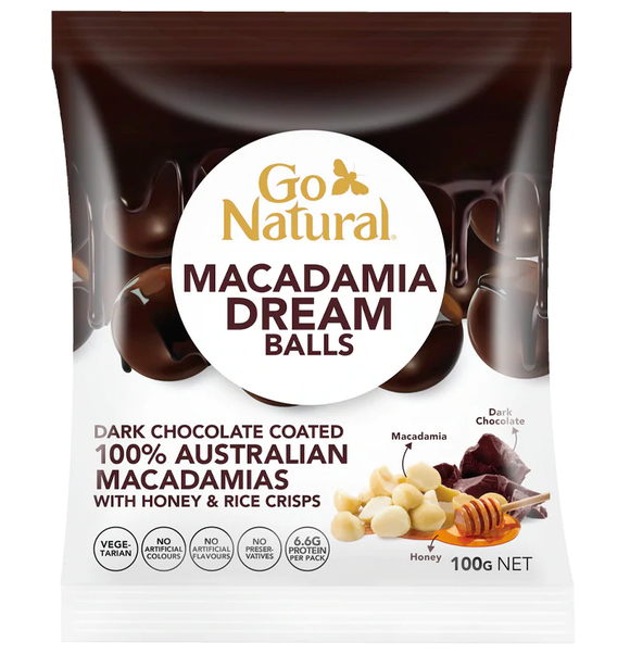 Go Natural Macadamia Dream Balls Dark Choc 100g