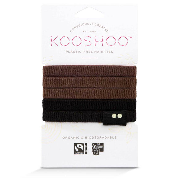 KOOSHOO Organic Plastic-Free Hair Ties Brown/Black 5 pack